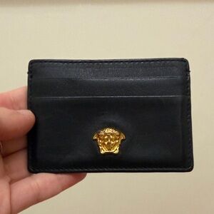 Versace Black Leather Card Sleeve with Gold Medusa Crest